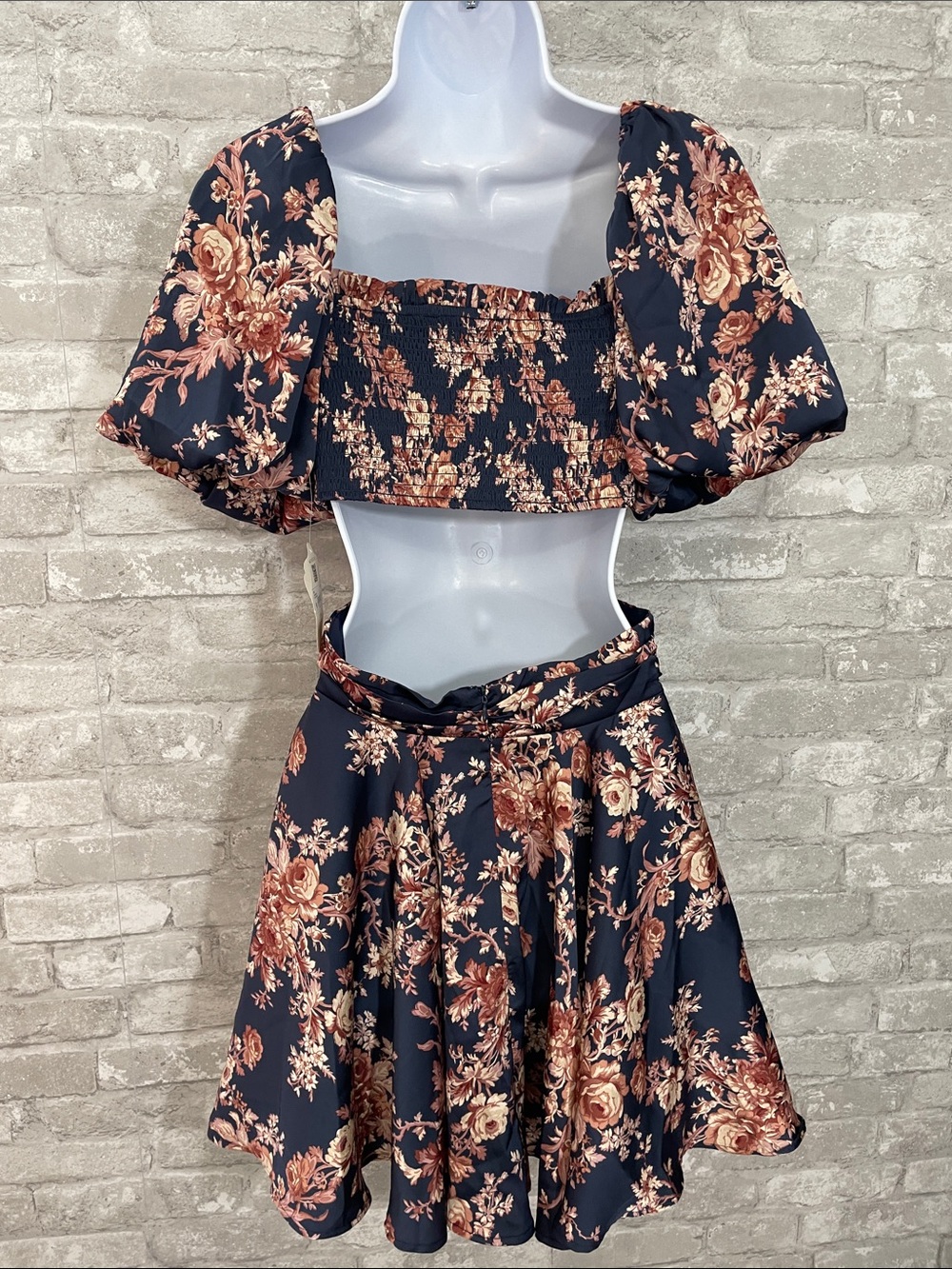 Altar'd State Annmarie Navy/Brown Floral Cutout Dress - Picture 3 of 10